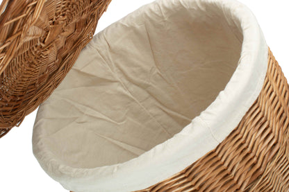 LARGE LIGHT STEAMED ROUND LINEN BASKET with WHITE LINING