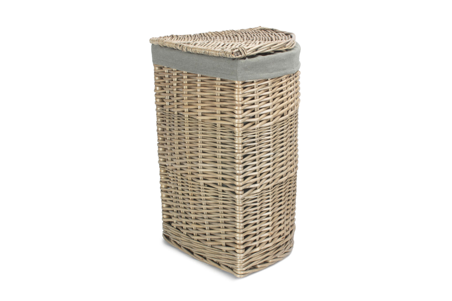 SMALL ANTIQUE WASH CORNER LAUNDRY BASKET with GREY SAGE LINING