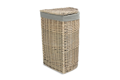 SMALL ANTIQUE WASH CORNER LAUNDRY BASKET with GREY SAGE LINING