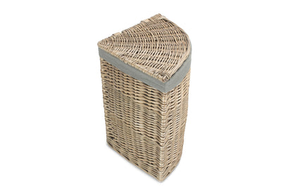 SMALL ANTIQUE WASH CORNER LAUNDRY BASKET with GREY SAGE LINING