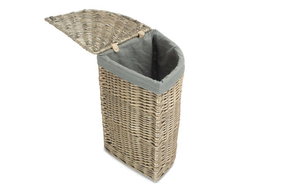 SMALL ANTIQUE WASH CORNER LAUNDRY BASKET with GREY SAGE LINING
