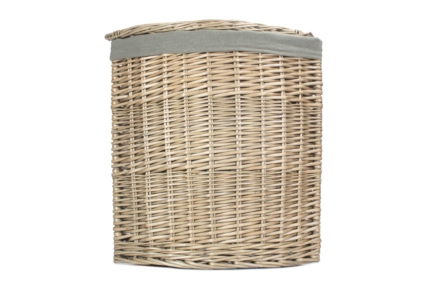 SMALL ANTIQUE WASH CORNER LAUNDRY BASKET with GREY SAGE LINING