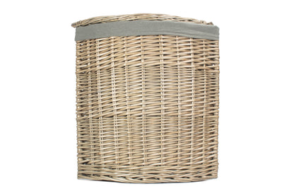 SMALL ANTIQUE WASH CORNER LAUNDRY BASKET with GREY SAGE LINING