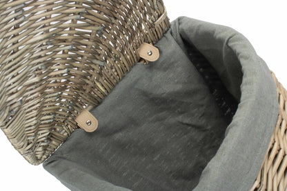SMALL ANTIQUE WASH CORNER LAUNDRY BASKET with GREY SAGE LINING