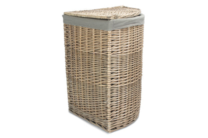 LARGE ANTIQUE WASH CORNER LAUNDRY BASKET with GREY SAGE LINING