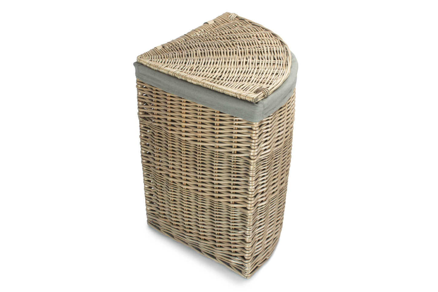 LARGE ANTIQUE WASH CORNER LAUNDRY BASKET with GREY SAGE LINING