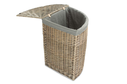 LARGE ANTIQUE WASH CORNER LAUNDRY BASKET with GREY SAGE LINING