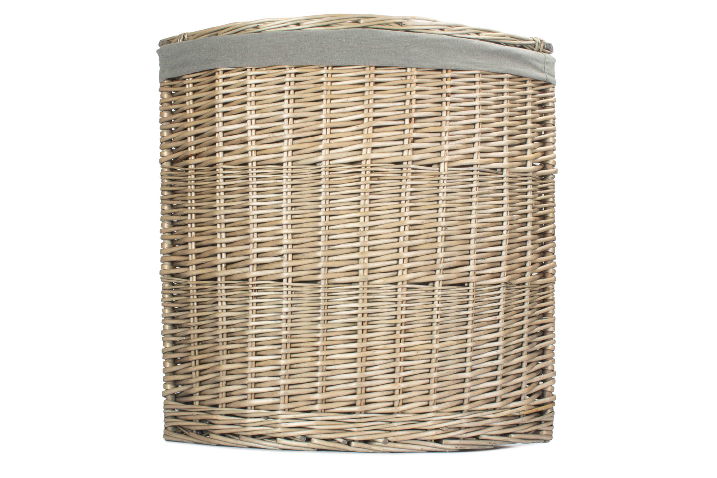 LARGE ANTIQUE WASH CORNER LAUNDRY BASKET with GREY SAGE LINING