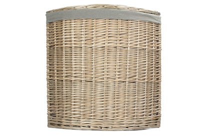LARGE ANTIQUE WASH CORNER LAUNDRY BASKET with GREY SAGE LINING