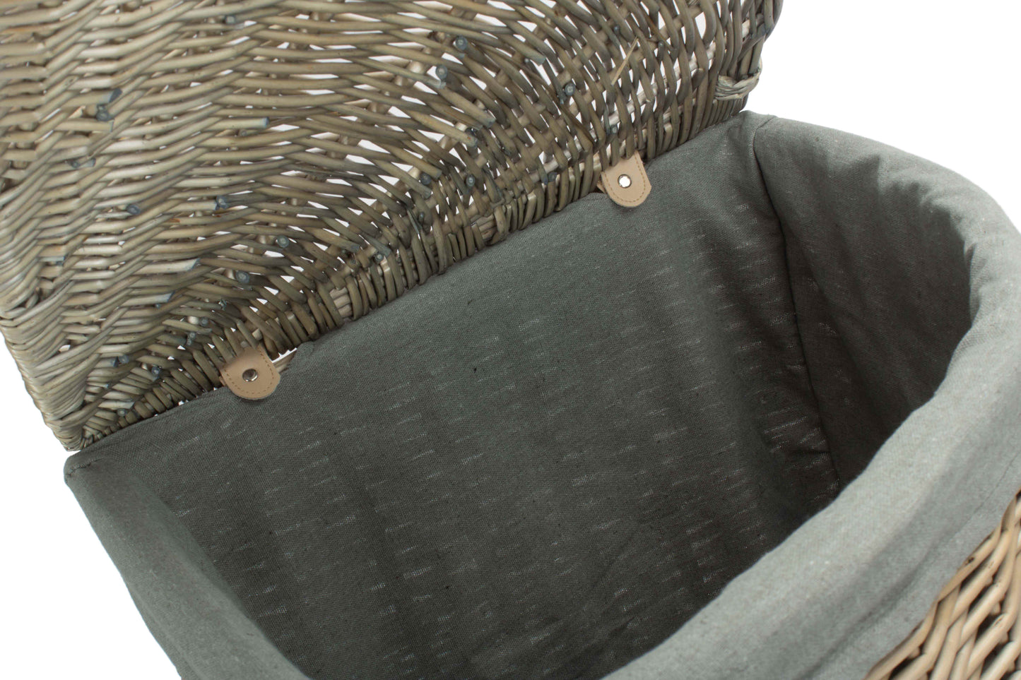 LARGE ANTIQUE WASH CORNER LAUNDRY BASKET with GREY SAGE LINING
