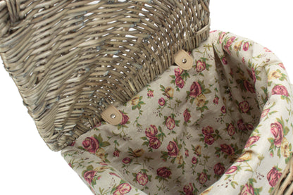 SMALL ANTIQUE WASH CORNER LAUNDRY BASKET with GARDEN ROSE LINING