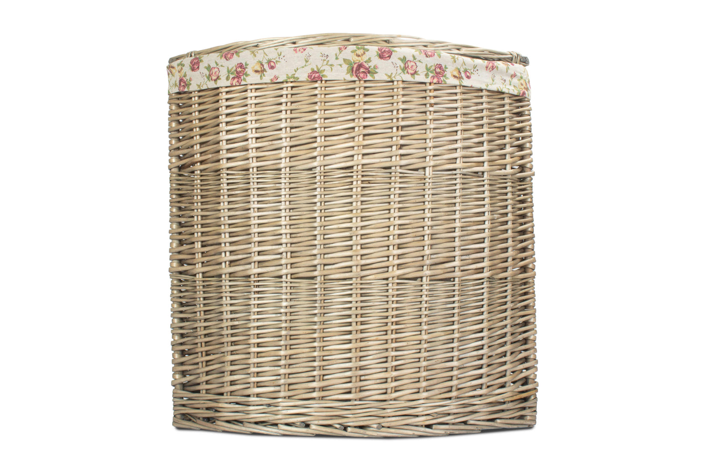 LARGE ANTIQUE WASH CORNER LAUNDRY BASKET with GARDEN ROSE LINING