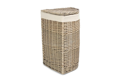 SMALL ANTIQUE WASH CORNER LAUNDRY BASKET with WHITE LINING