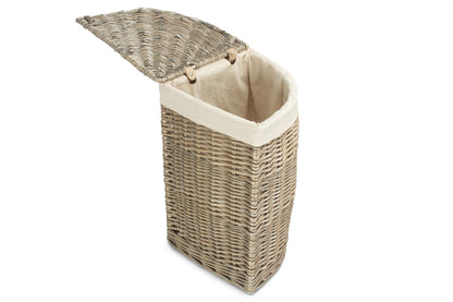 SMALL ANTIQUE WASH CORNER LAUNDRY BASKET with WHITE LINING