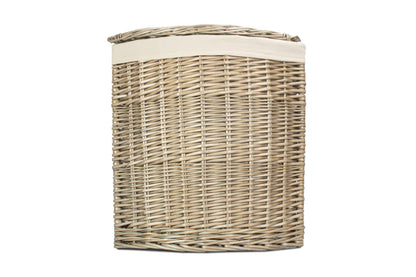 SMALL ANTIQUE WASH CORNER LAUNDRY BASKET with WHITE LINING