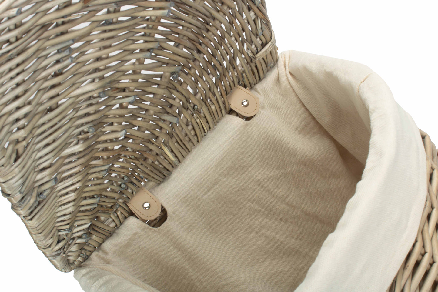 SMALL ANTIQUE WASH CORNER LAUNDRY BASKET with WHITE LINING