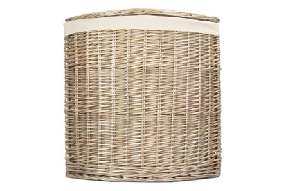 LARGE ANTIQUE WASH CORNER LAUNDRY BASKET with WHITE LINING