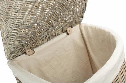 LARGE ANTIQUE WASH CORNER LAUNDRY BASKET with WHITE LINING
