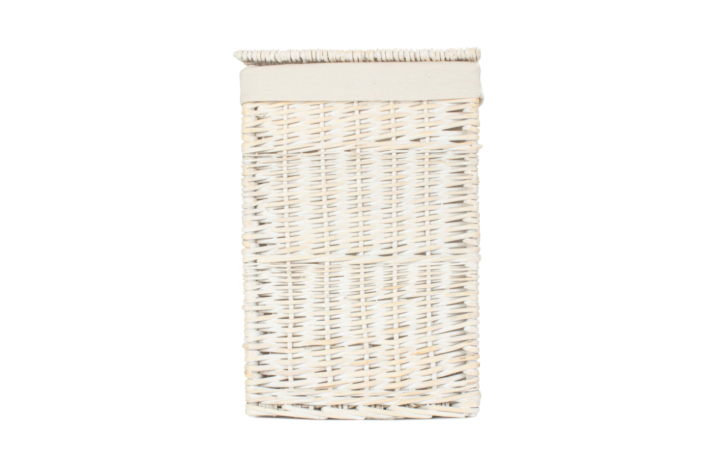 SMALL SQUARE WHITE WASH LAUNDRY HAMPER with WHITE LINING