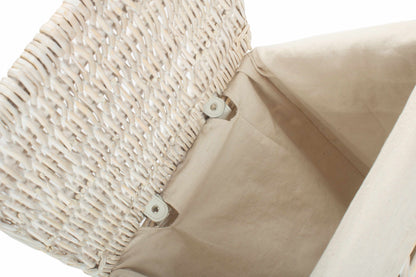 SMALL SQUARE WHITE WASH LAUNDRY HAMPER with WHITE LINING