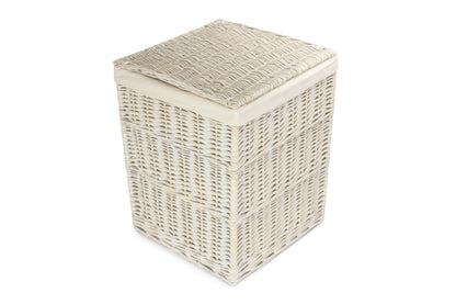LARGE SQUARE WHITE WASH LAUNDRY HAMPER with WHITE LINING