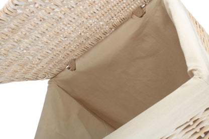 LARGE SQUARE WHITE WASH LAUNDRY HAMPER with WHITE LINING