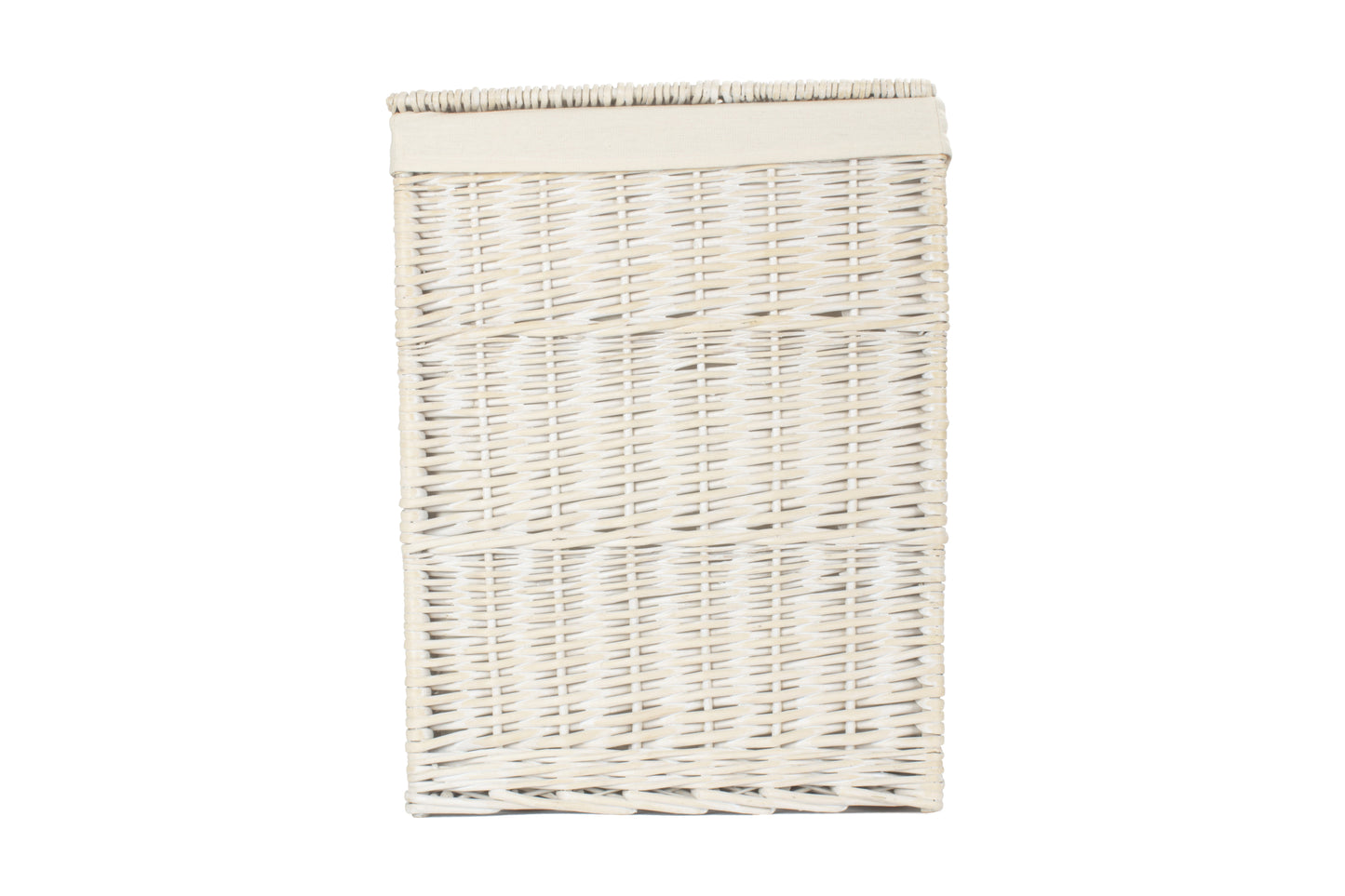 LARGE SQUARE WHITE WASH LAUNDRY HAMPER with WHITE LINING