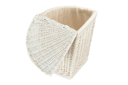 SMALL CORNER WHITE WASH LAUNDRY HAMPER with WHITE LINING