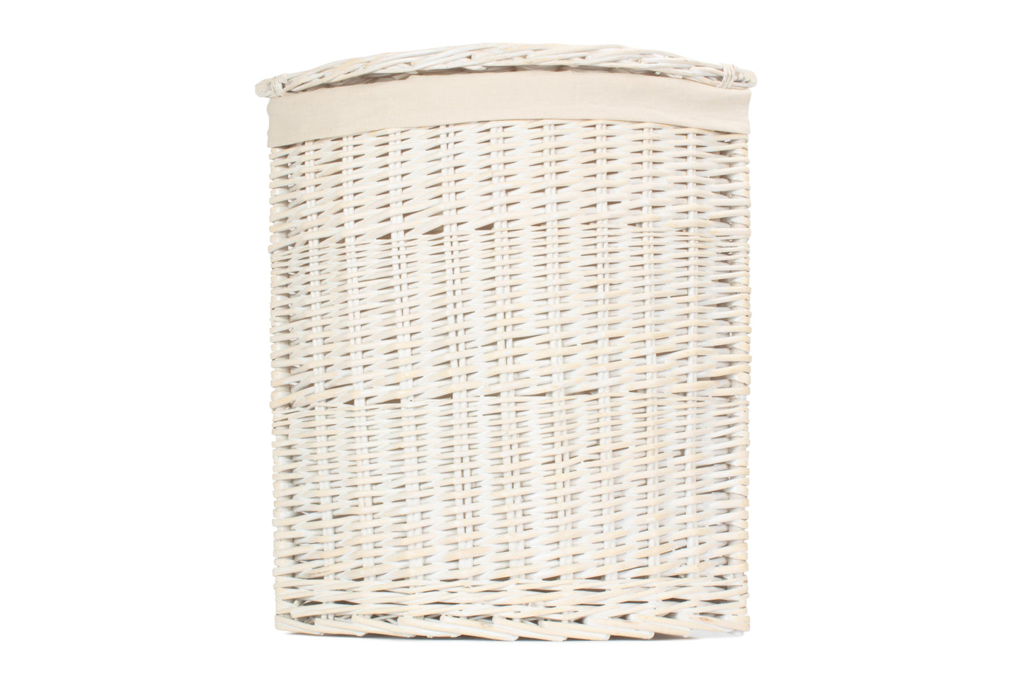 SMALL CORNER WHITE WASH LAUNDRY HAMPER with WHITE LINING