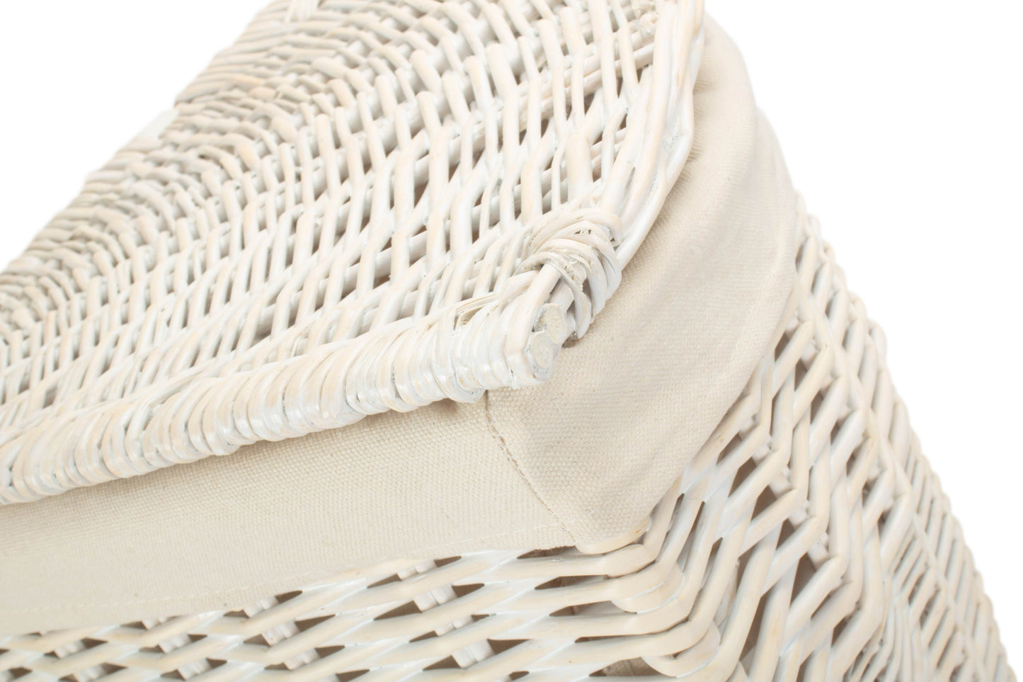 SMALL CORNER WHITE WASH LAUNDRY HAMPER with WHITE LINING
