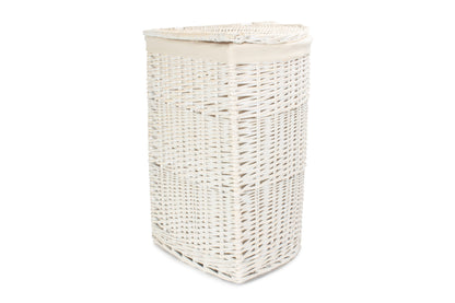 LARGE CORNER WHITE WASH LAUNDRY HAMPER with WHITE LINING