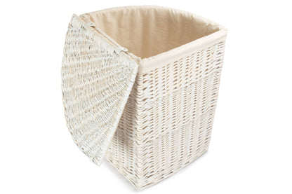 LARGE CORNER WHITE WASH LAUNDRY HAMPER with WHITE LINING