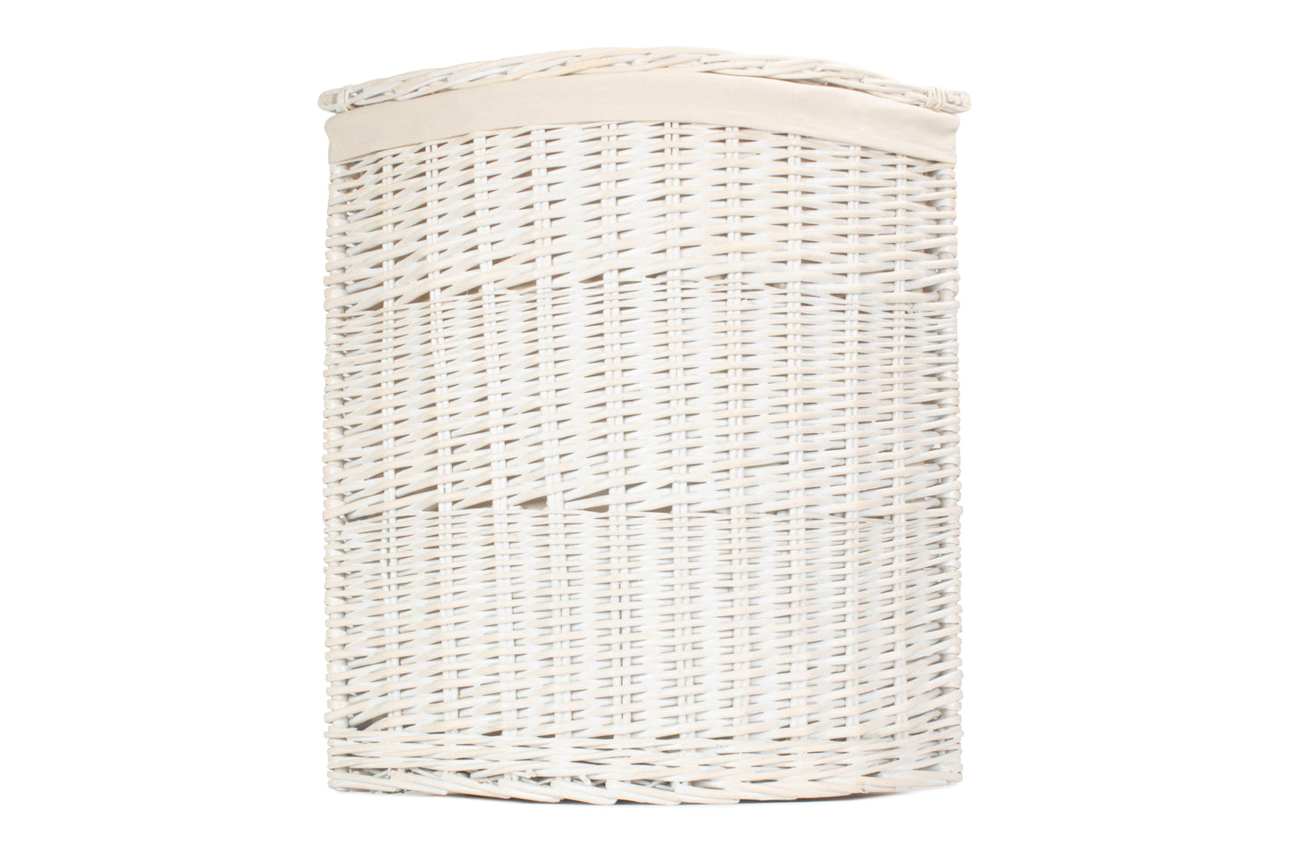 LARGE CORNER WHITE WASH LAUNDRY HAMPER with WHITE LINING