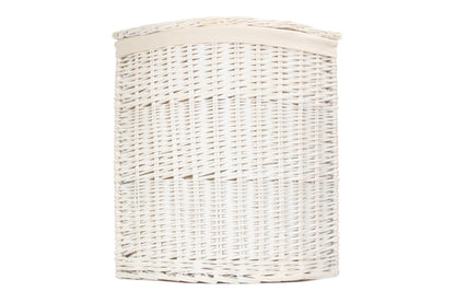 LARGE CORNER WHITE WASH LAUNDRY HAMPER with WHITE LINING