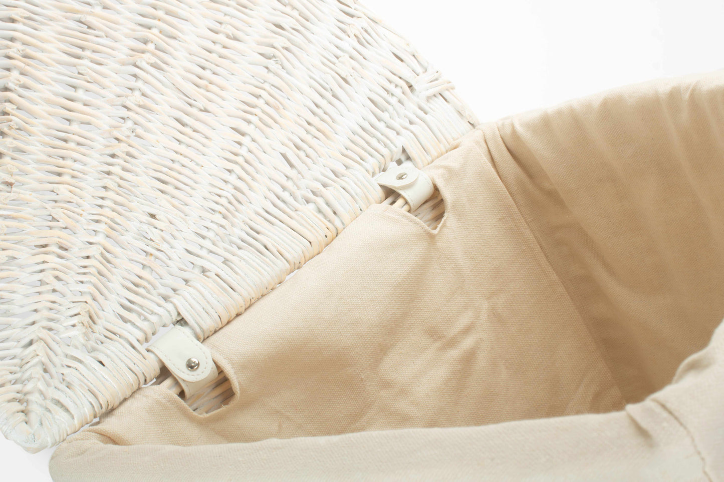 LARGE CORNER WHITE WASH LAUNDRY HAMPER with WHITE LINING