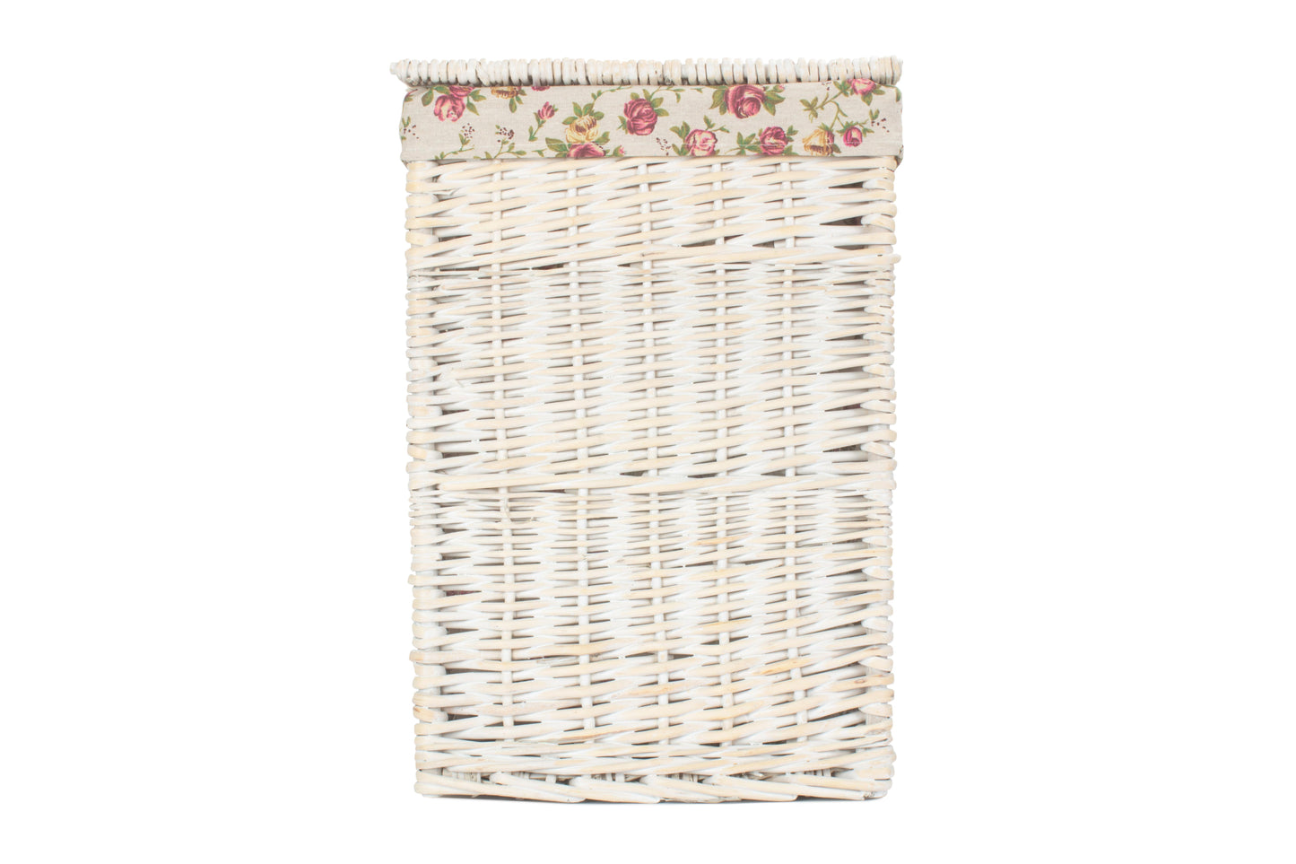 SMALL SQUARE WHITE WASH LAUNDRY HAMPER with GARDEN ROSE LINING