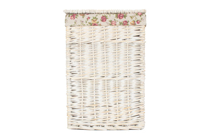 SMALL SQUARE WHITE WASH LAUNDRY HAMPER with GARDEN ROSE LINING
