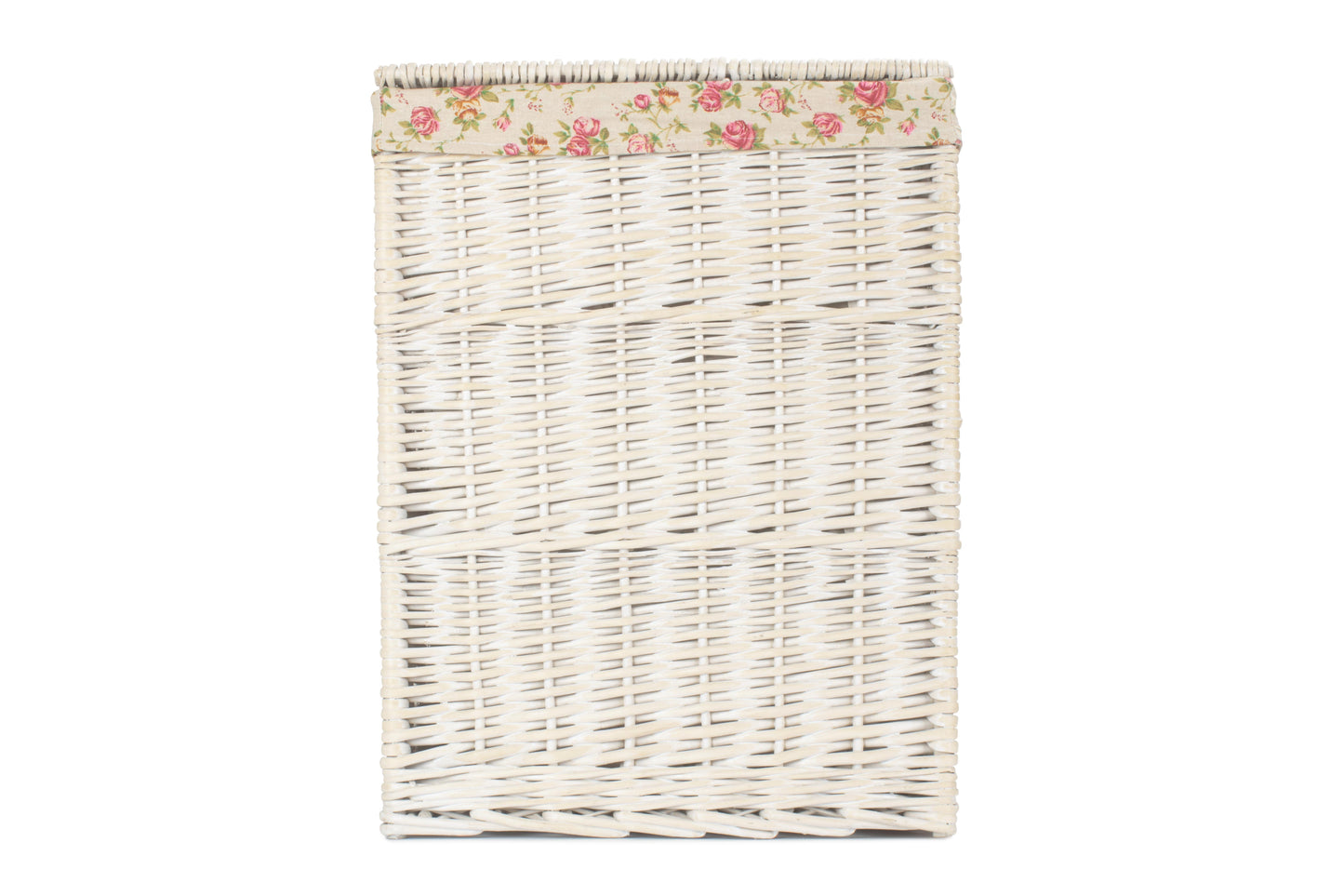 LARGE SQUARE WHITE WASH LAUNDRY HAMPER with GARDEN ROSE LINING