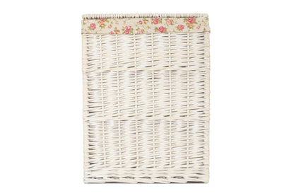 LARGE SQUARE WHITE WASH LAUNDRY HAMPER with GARDEN ROSE LINING