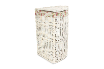 SMALL CORNER WHITE WASH LAUNDRY HAMPER with GARDEN ROSE LINING