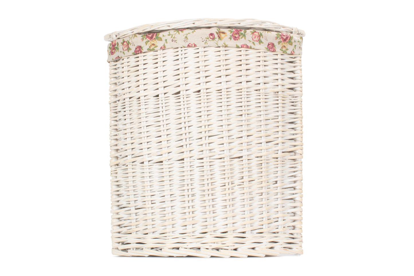 SMALL CORNER WHITE WASH LAUNDRY HAMPER with GARDEN ROSE LINING