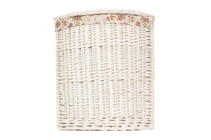 SMALL CORNER WHITE WASH LAUNDRY HAMPER with GARDEN ROSE LINING