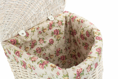 SMALL CORNER WHITE WASH LAUNDRY HAMPER with GARDEN ROSE LINING