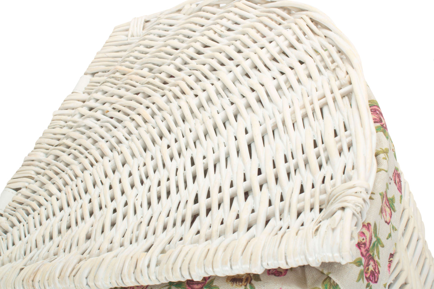 SMALL CORNER WHITE WASH LAUNDRY HAMPER with GARDEN ROSE LINING