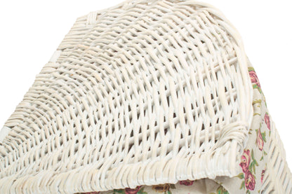 SMALL CORNER WHITE WASH LAUNDRY HAMPER with GARDEN ROSE LINING