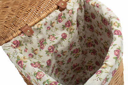 SMALL LIGHT STEAMED CORNER LINEN BASKET with GARDEN ROSE LINING