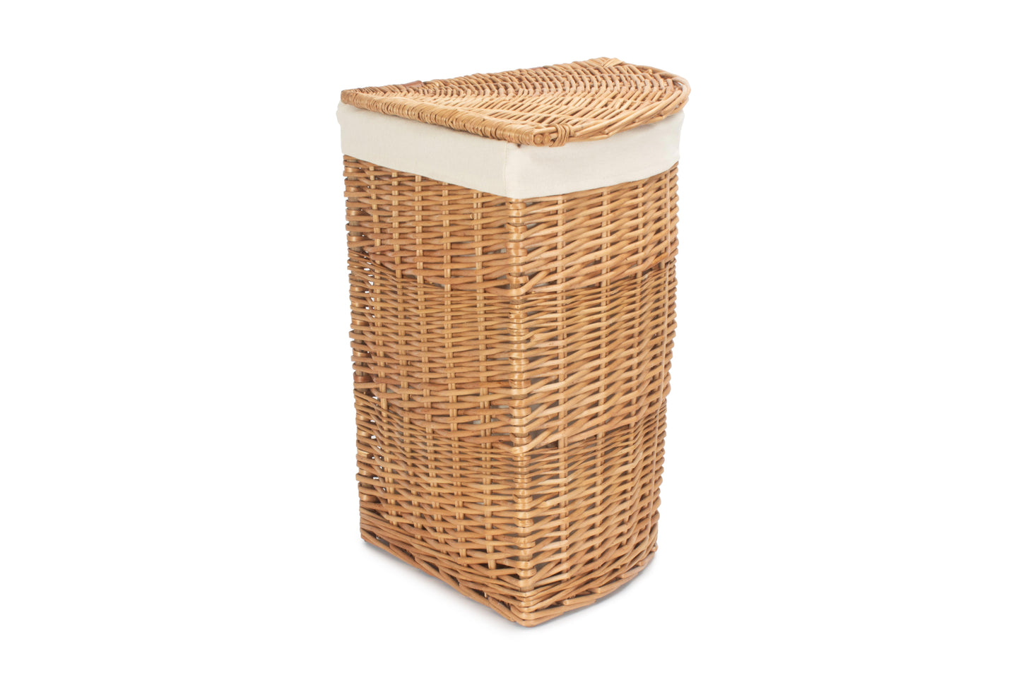 SMALL LIGHT STEAMED CORNER LINEN BASKET with WHITE LINING