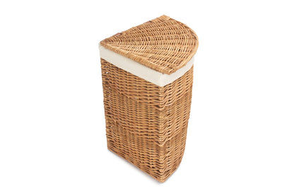 SMALL LIGHT STEAMED CORNER LINEN BASKET with WHITE LINING