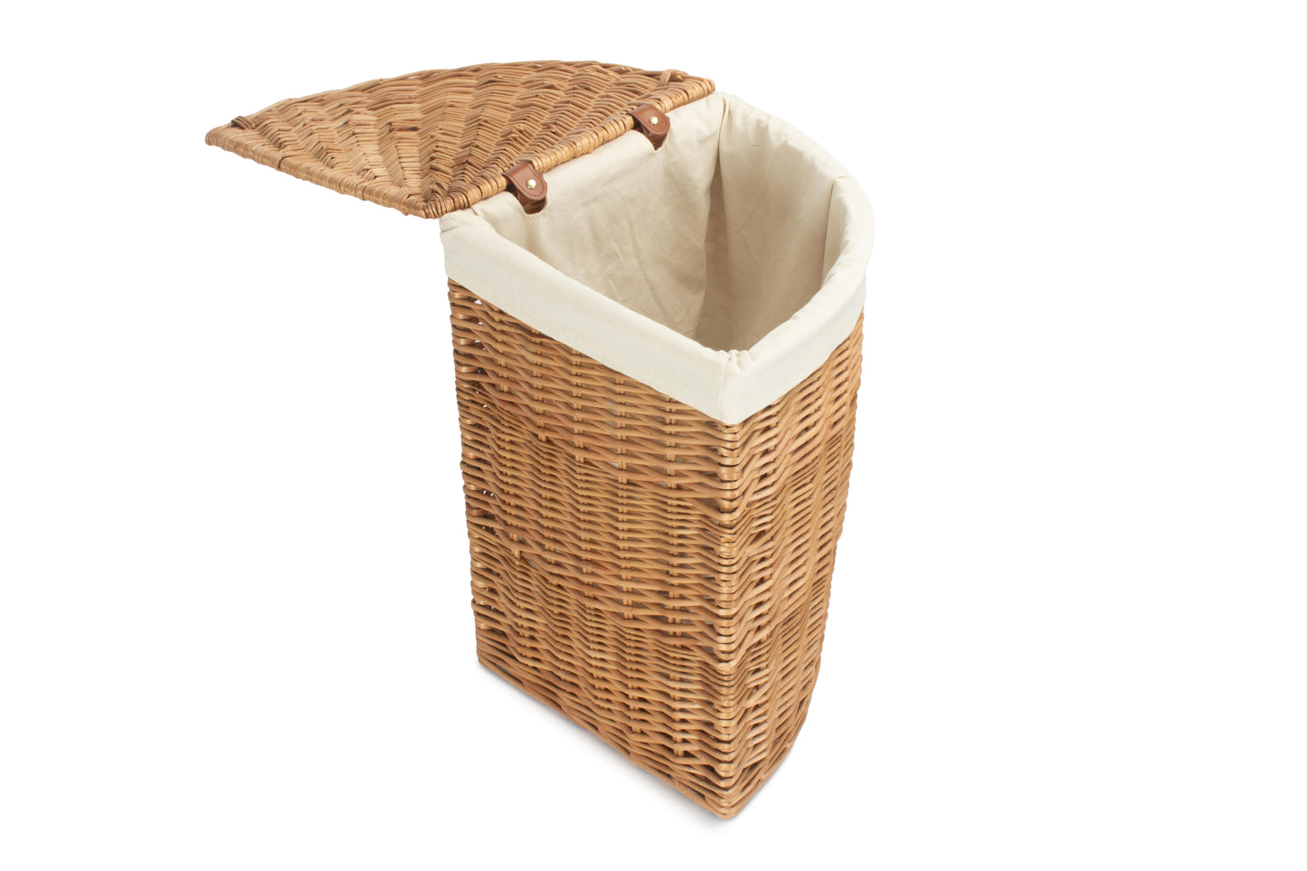 SMALL LIGHT STEAMED CORNER LINEN BASKET with WHITE LINING