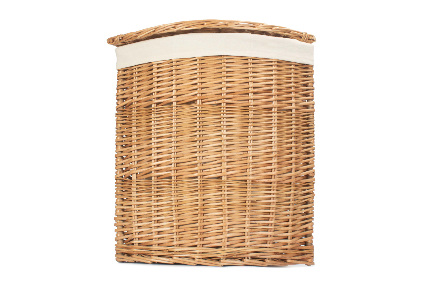SMALL LIGHT STEAMED CORNER LINEN BASKET with WHITE LINING